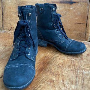 Rockport Women's Black Leather Ankle Combat Block Heel Boots Lace Up Zip Back